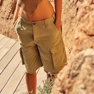 ZARA The Utility Bermuda Cargo Shorts in Camel Khaki Relaxed Fit Utility NEW